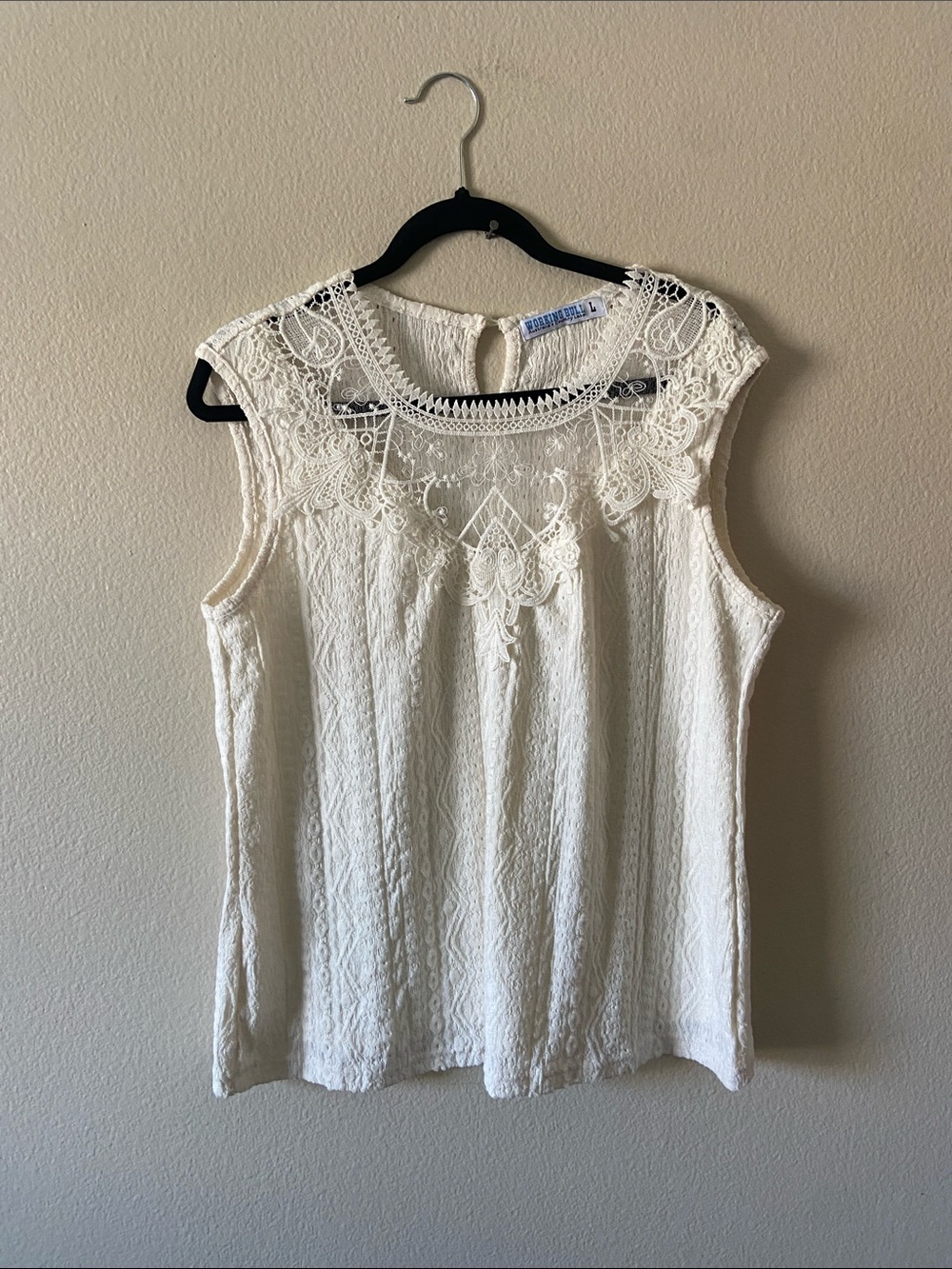 Working Bull Australia Country Ivory Cream Lace Yoke Sleeveless Top